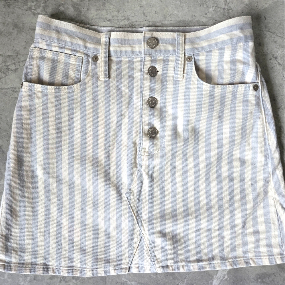 Madewell A-Line Pompano light blue & white striped mini button up front …